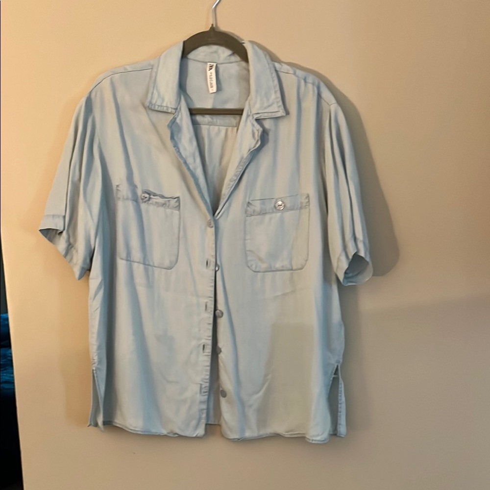Zara Light Blue Short Sleeve Blouse